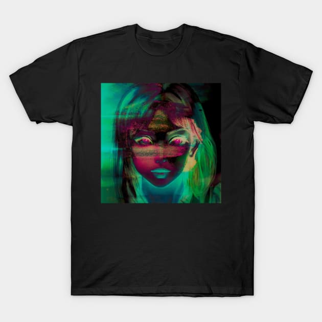 Damage From Above - Glitch Art Portrait T-Shirt by raspberry-tea